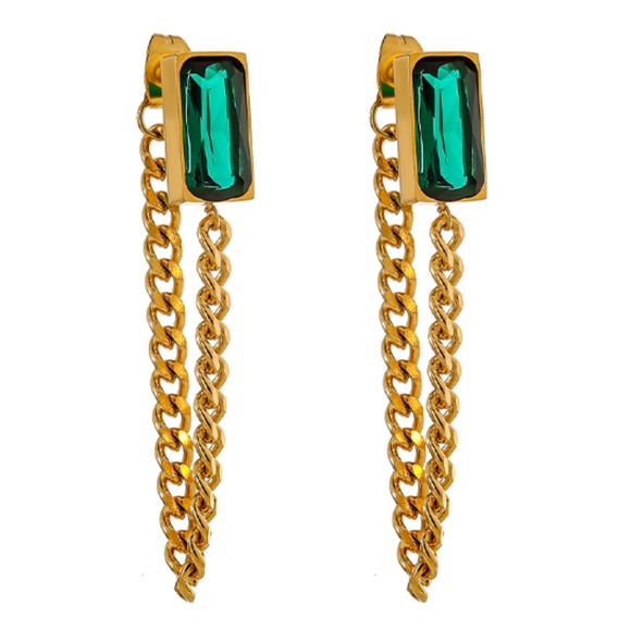 Gorgeous Green Crystal Chain Drop Earrings - Picture 8 of 8